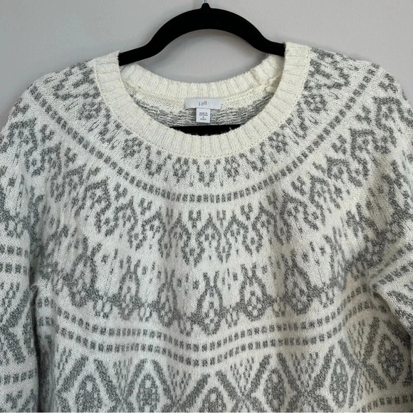 J. Jill Fair Isle Barley Multi Crewneck Ivory/Grey Knit Sweater Sz S Petite GUC - Picture 3 of 8